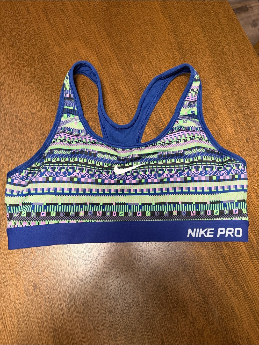 Nike Pro Multicolor Patterned Sports Bra in Blue and Green